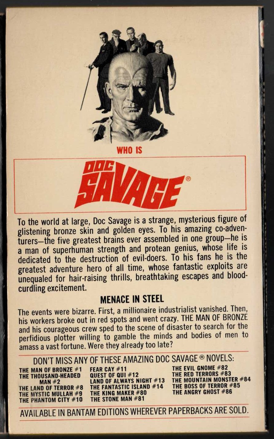 Kenneth Robeson  DOC SAVAGE: THE SPOTTED MEN magnified rear book cover image