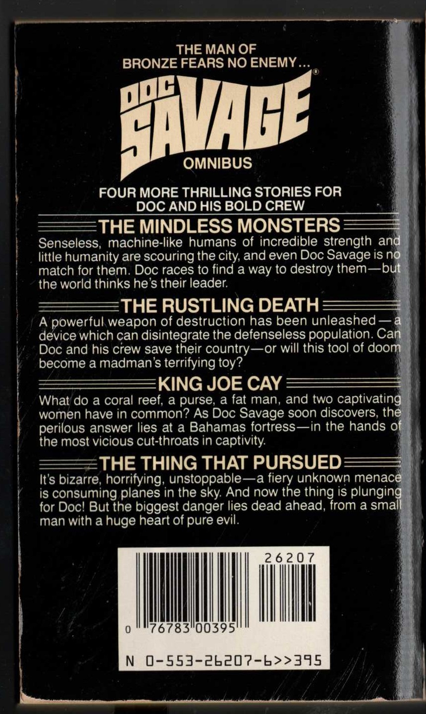 Kenneth Robeson  DOC SAVAGE - OMNIBUS #2: THE MINDLESS MONSTERS/ THE RUSTLING DEATH/ KING JOE CAY/ THE THING THAT PURSUED magnified rear book cover image