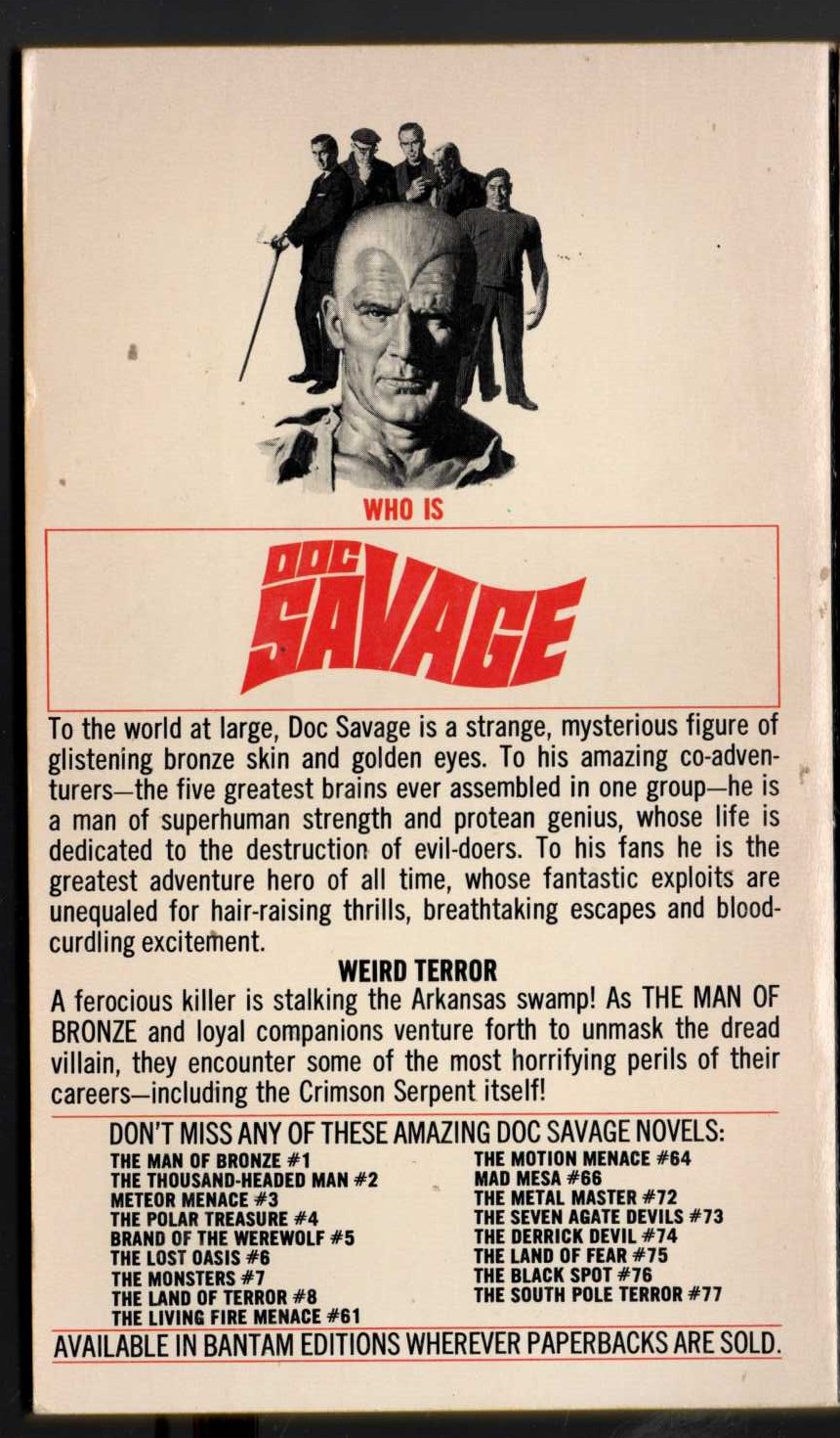 Kenneth Robeson  DOC SAVAGE: THE CRIMSON SERPENT magnified rear book cover image