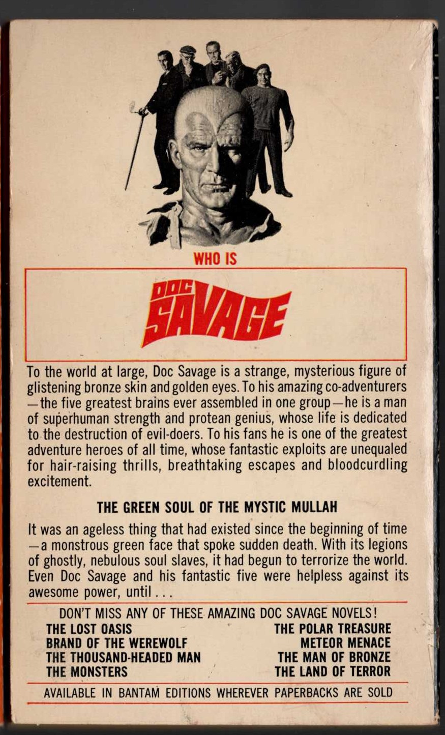 Kenneth Robeson  DOC SAVAGE: THE MYSTIC MULLAH magnified rear book cover image