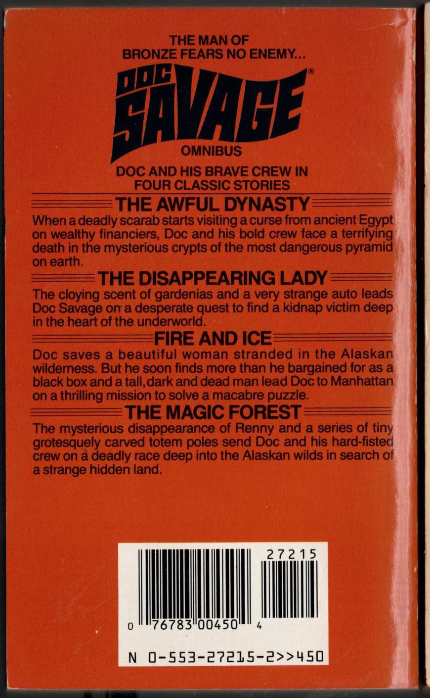 Kenneth Robeson  DOC SAVAGE - OMNIBUS #6: THE AWFUL DYNASTY / FIRE AND ICE/ THE DISAPPEARING LADY/ THE MAGIC FOREST magnified rear book cover image