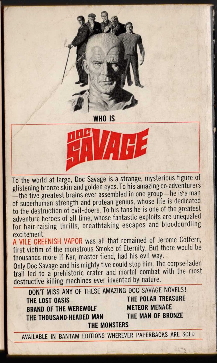 Kenneth Robeson  DOC SAVAGE: THE LAND OF TERROR magnified rear book cover image