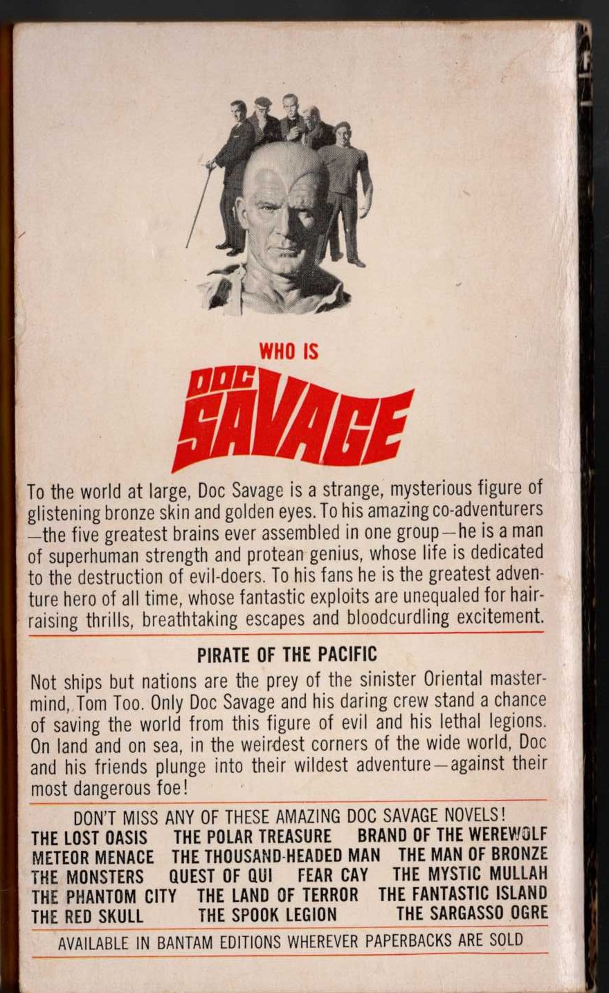 Kenneth Robeson  DOC SAVAGE: PIRATE OF THE PACIFIC magnified rear book cover image