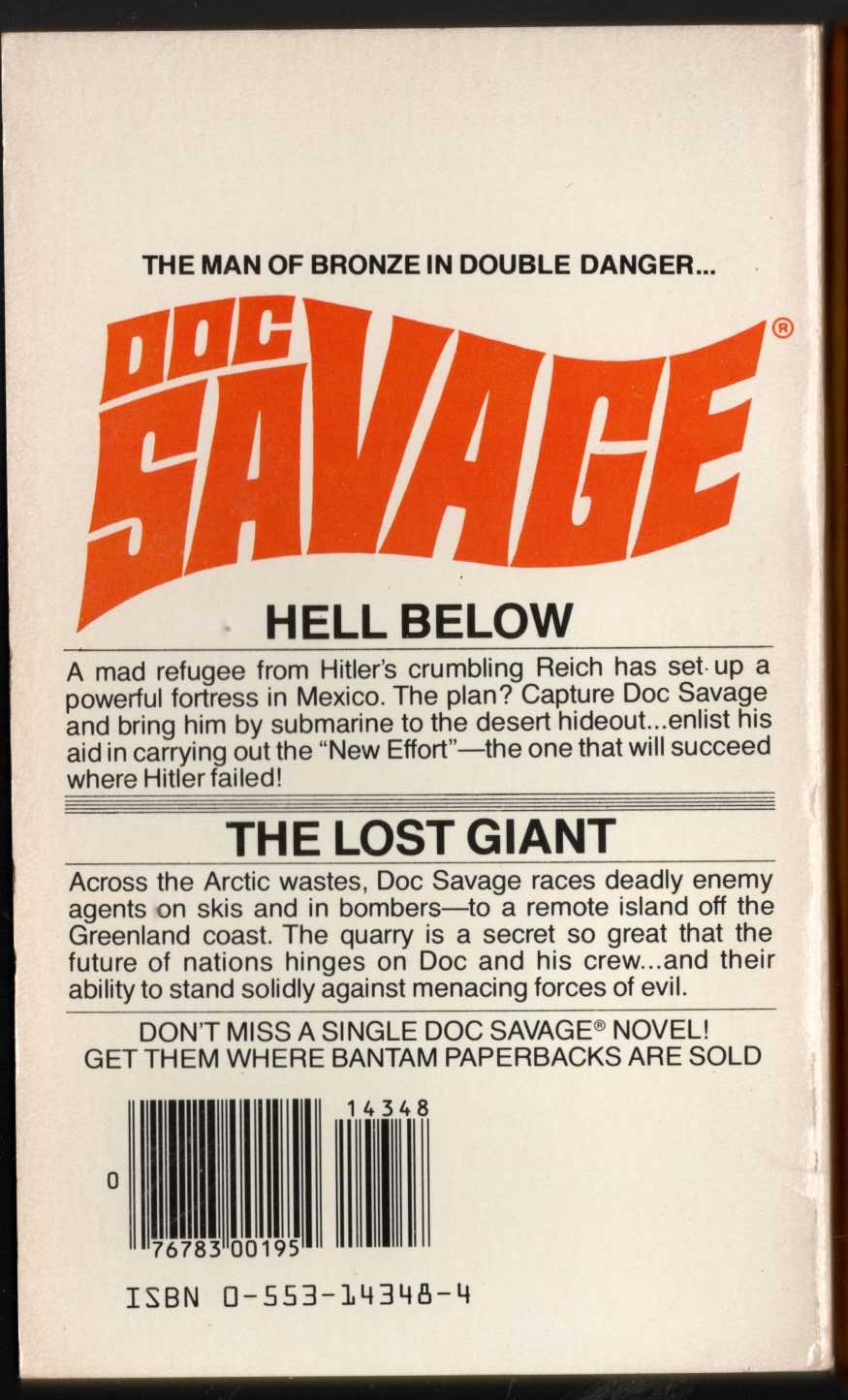 Kenneth Robeson  DOC SAVAGE: HELL BELOW and THE LOST GIANT magnified rear book cover image