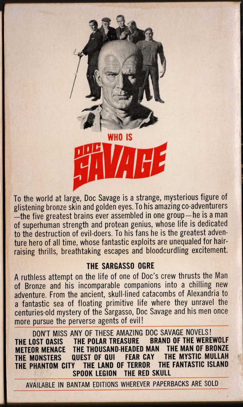 Kenneth Robeson  DOC SAVAGE: THE SARGASSO OGRE magnified rear book cover image