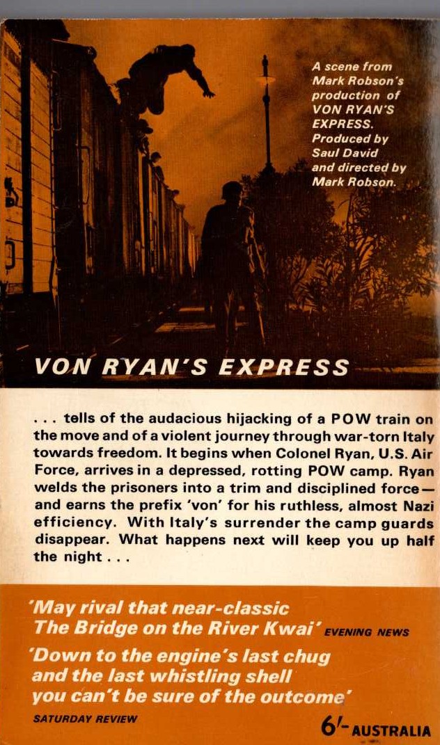 David Westheimer  VON RYAN'S EXPRESS (Film tie-in) magnified rear book cover image