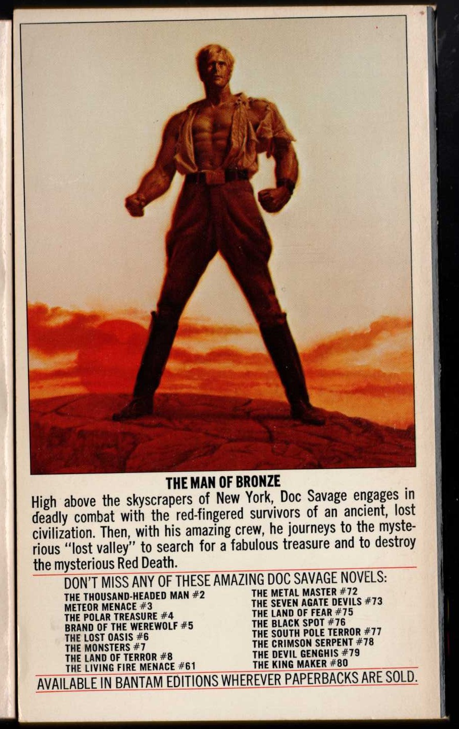 Kenneth Robeson  DOC SAVAGE: THE MAN OF BRONZE magnified rear book cover image