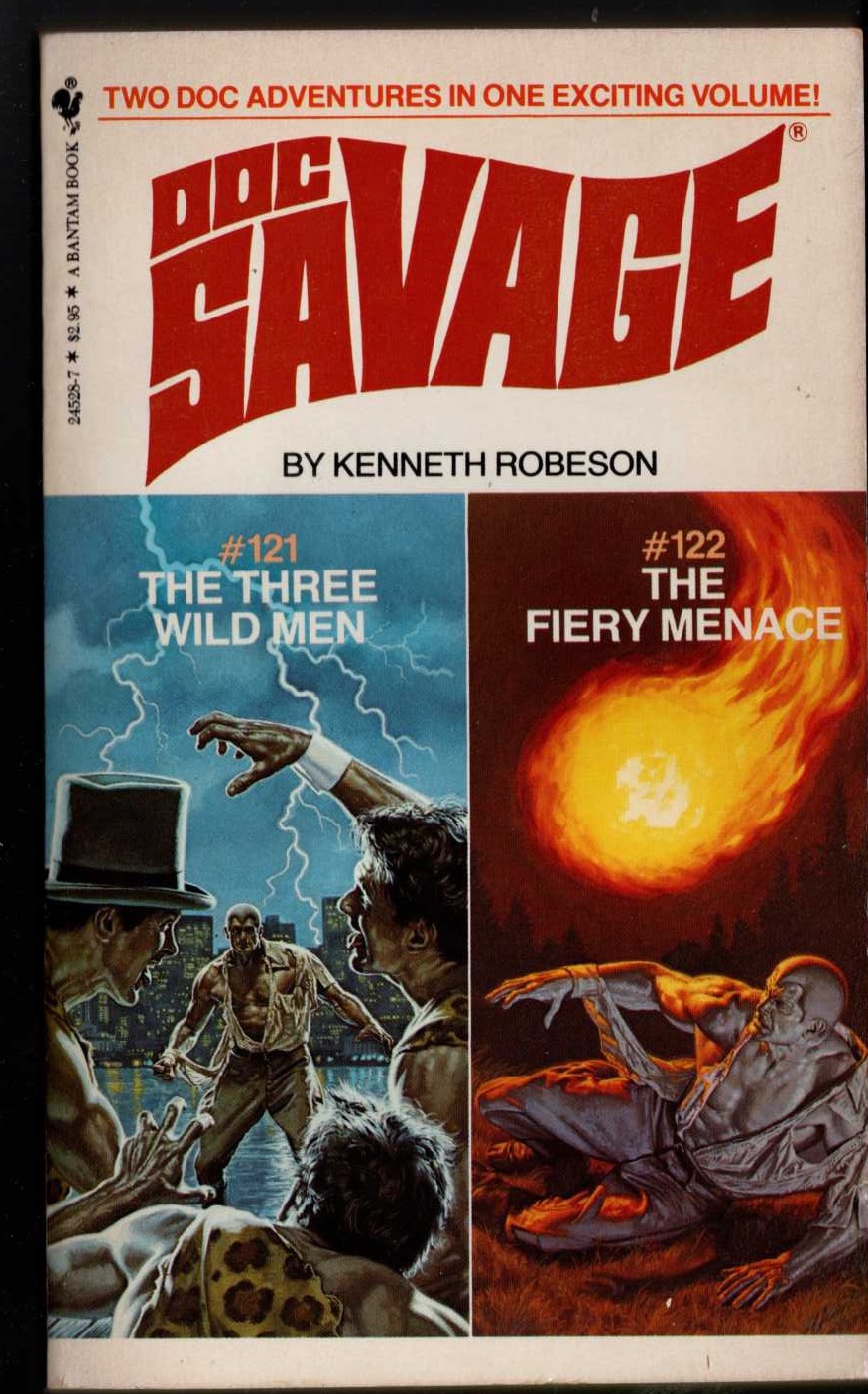 Kenneth Robeson  DOC SAVAGE: THE THREE WILD MEN and THE FIERY MENACE front book cover image