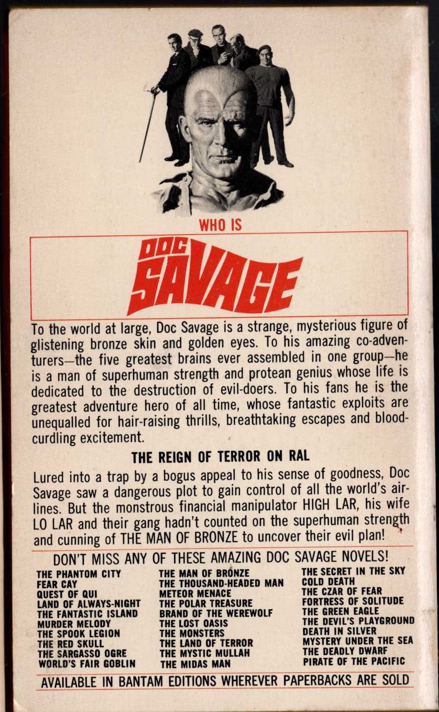 Kenneth Robeson  DOC SAVAGE: THE FEATHERED OCTOPUS magnified rear book cover image