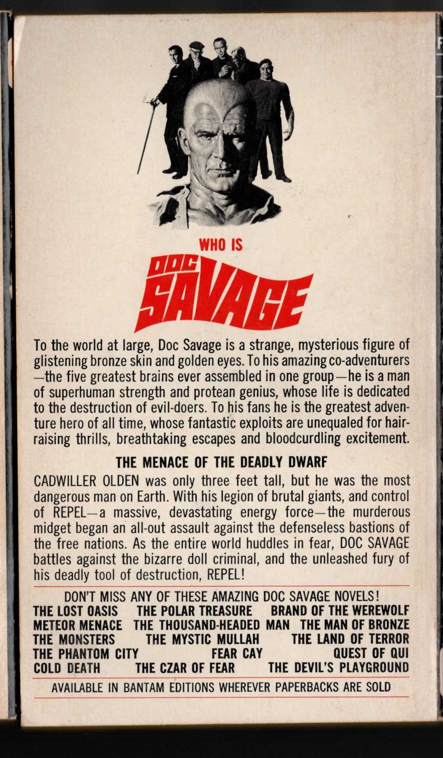 Kenneth Robeson  DOC SAVAGE: THE DEADLY DWARF magnified rear book cover image