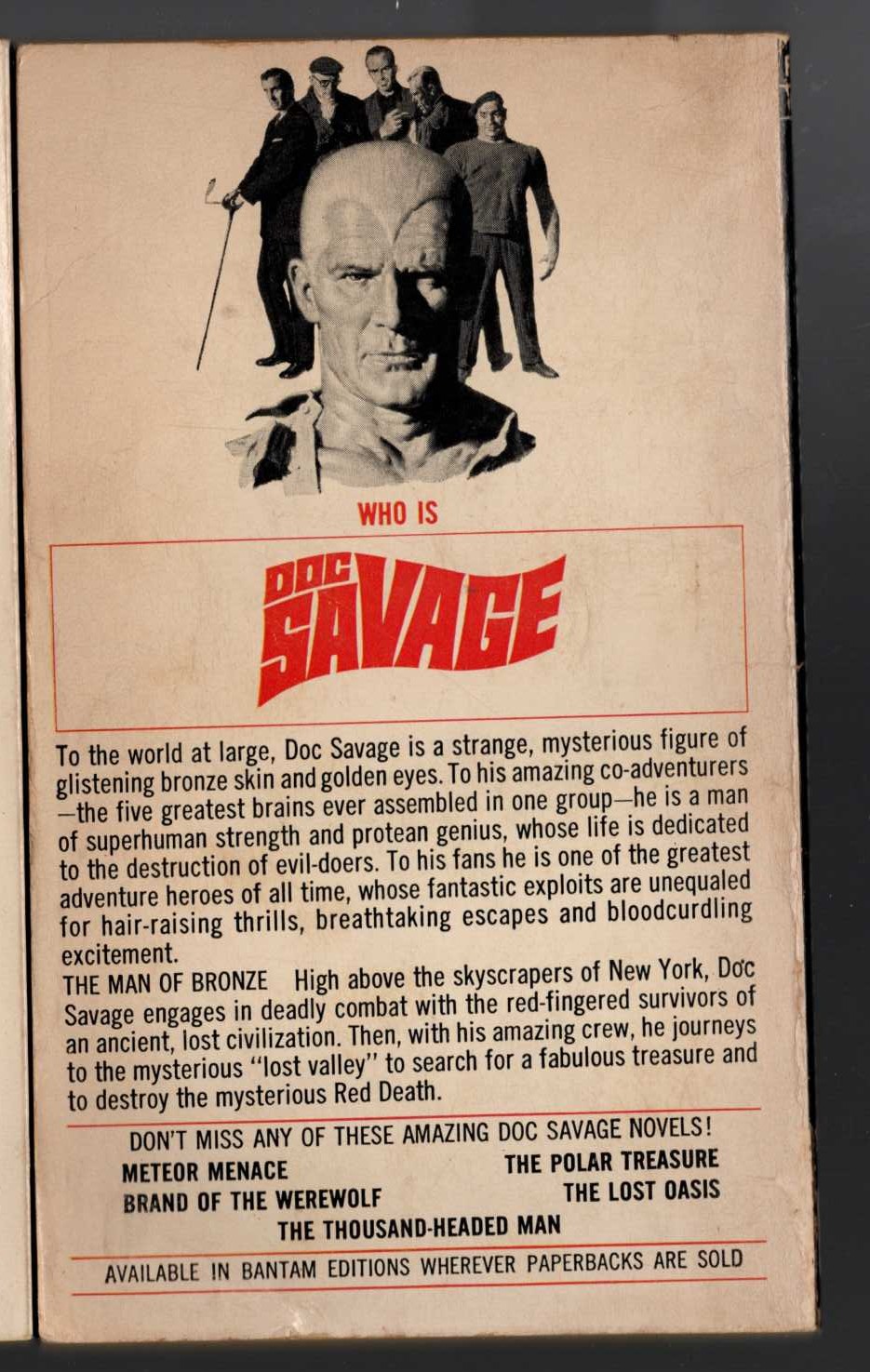Kenneth Robeson  DOC SAVAGE: THE MAN OF BRONZE magnified rear book cover image