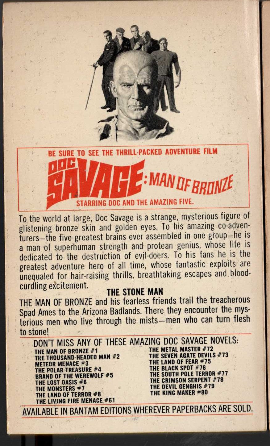 Kenneth Robeson  DOC SAVAGE: THE STONE MAN magnified rear book cover image