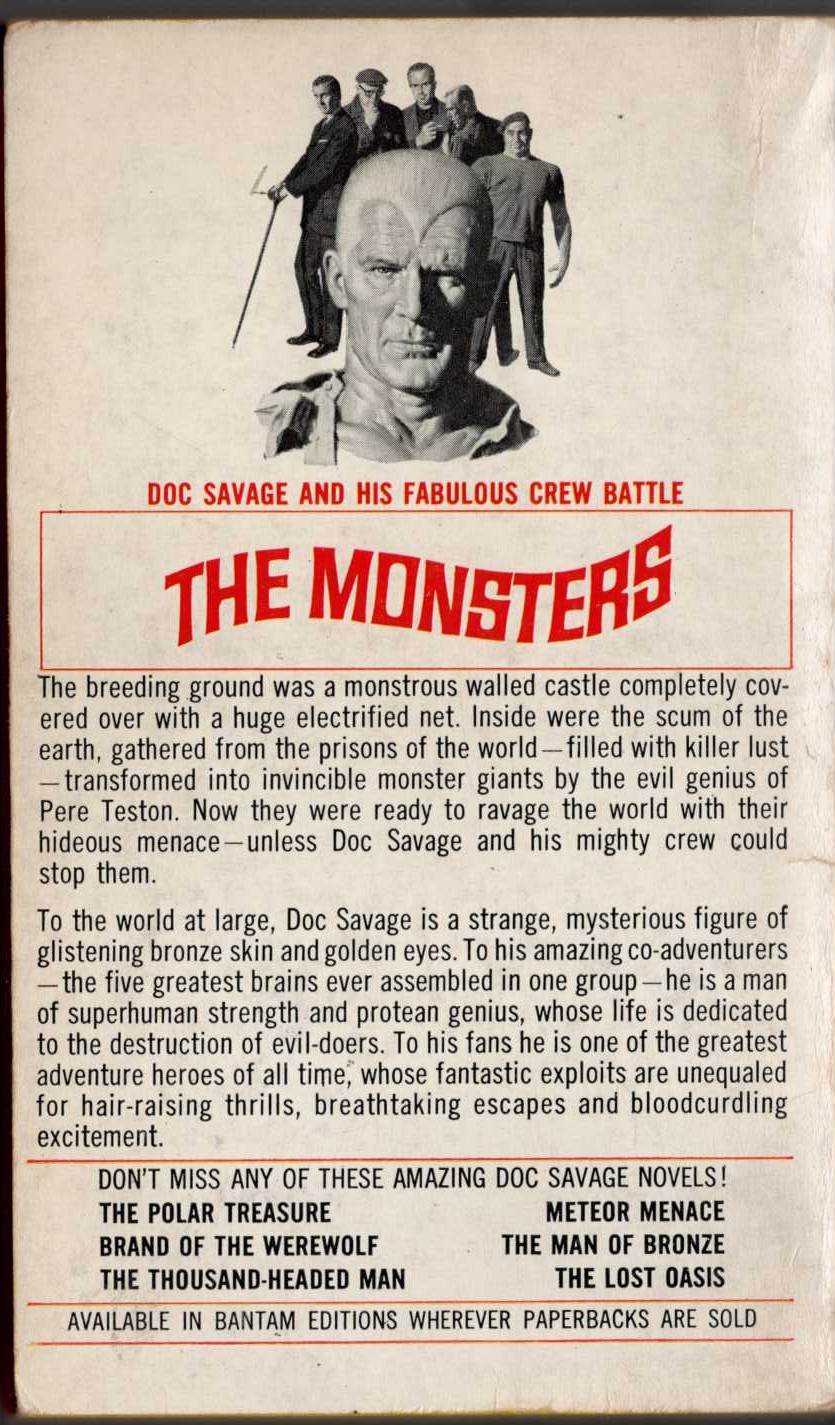 Kenneth Robeson  DOC SAVAGE: THE MONSTERS magnified rear book cover image