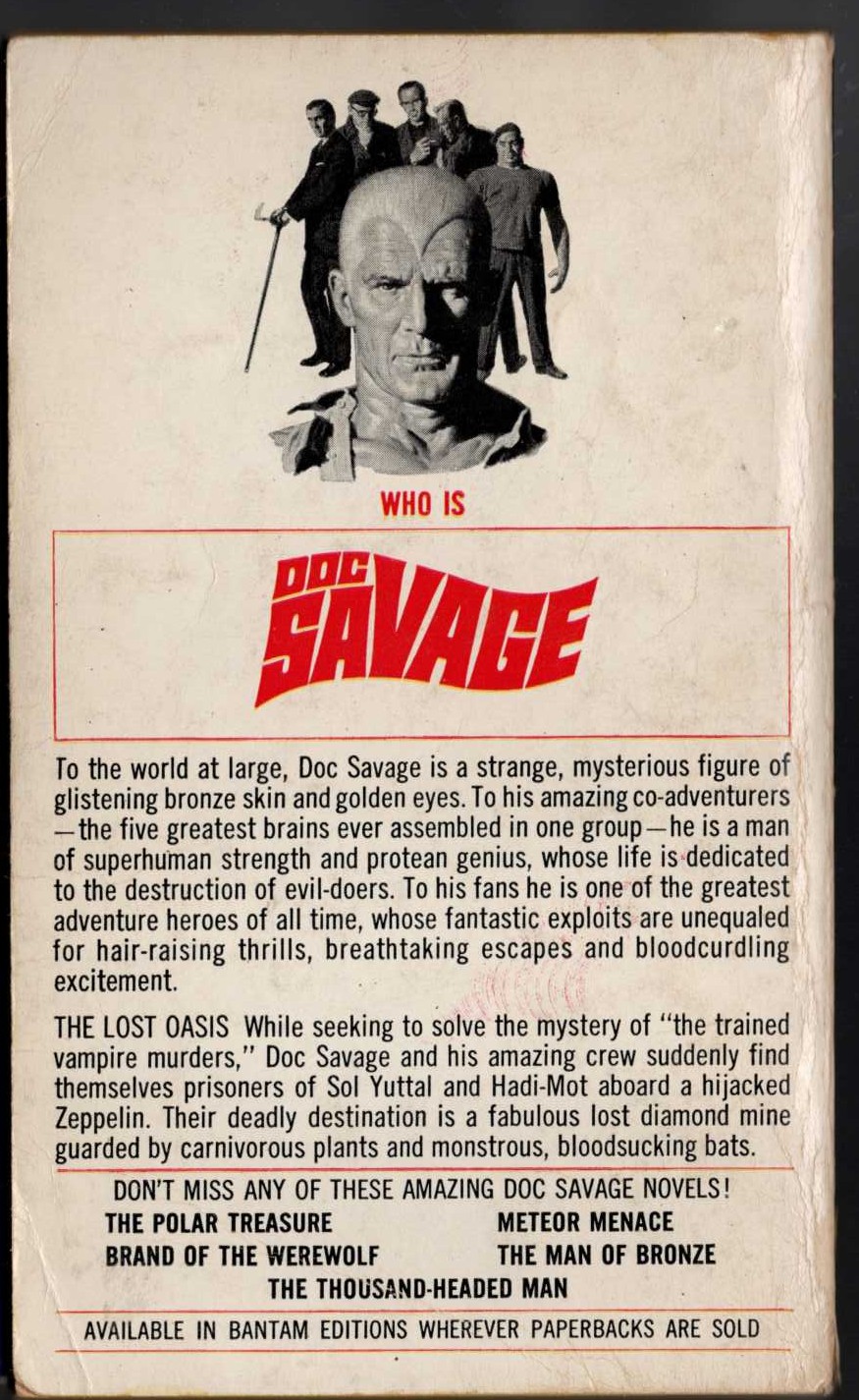 Kenneth Robeson  DOC SAVAGE: THE LOST OASIS magnified rear book cover image
