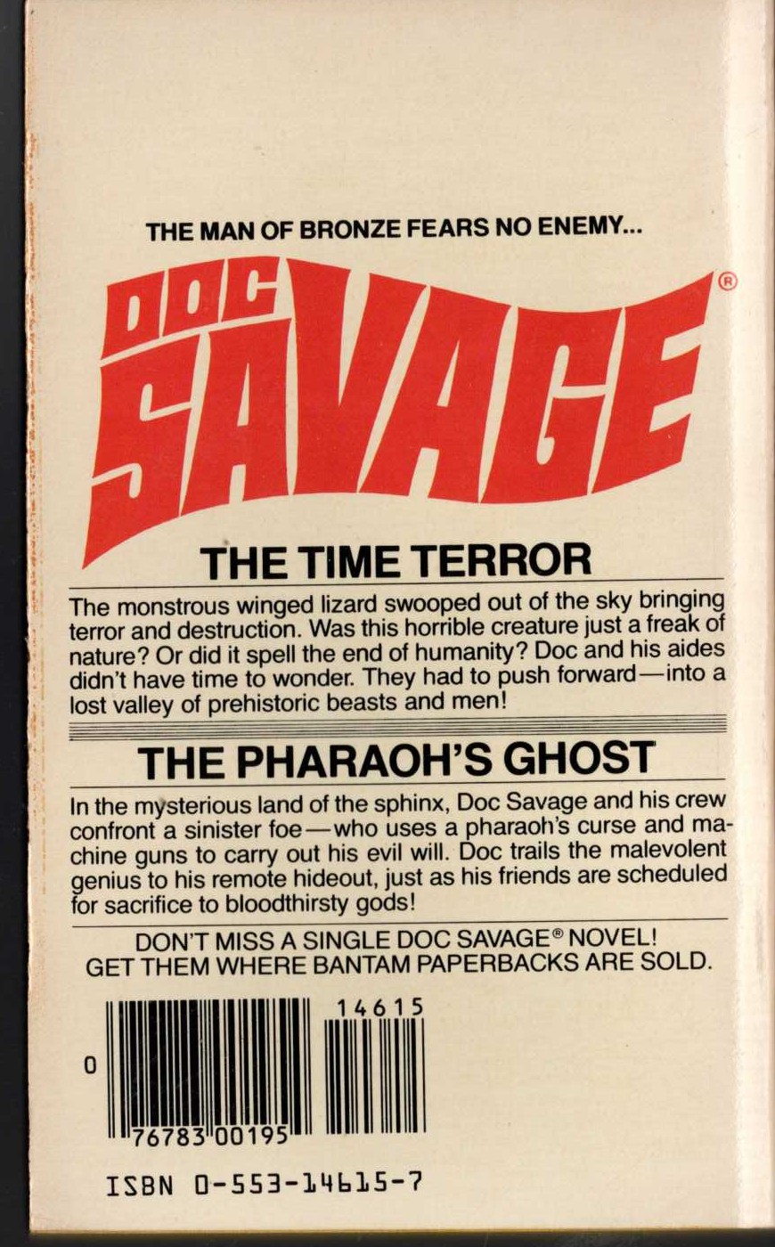 Kenneth Robeson  DOC SAVAGE: THE PHARAOH'S GHOST and THE TIME TERROR magnified rear book cover image