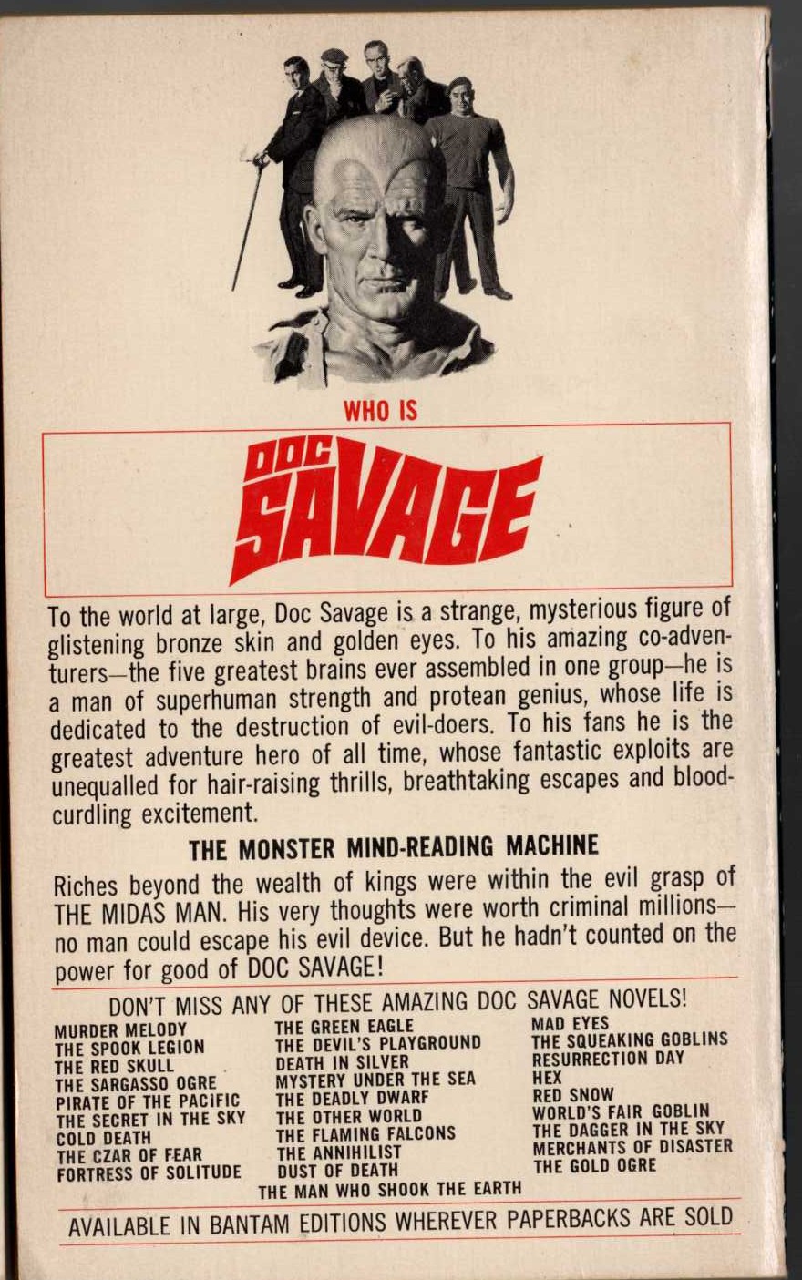 Kenneth Robeson  DOC SAVAGE: THE MIDAS MAN magnified rear book cover image
