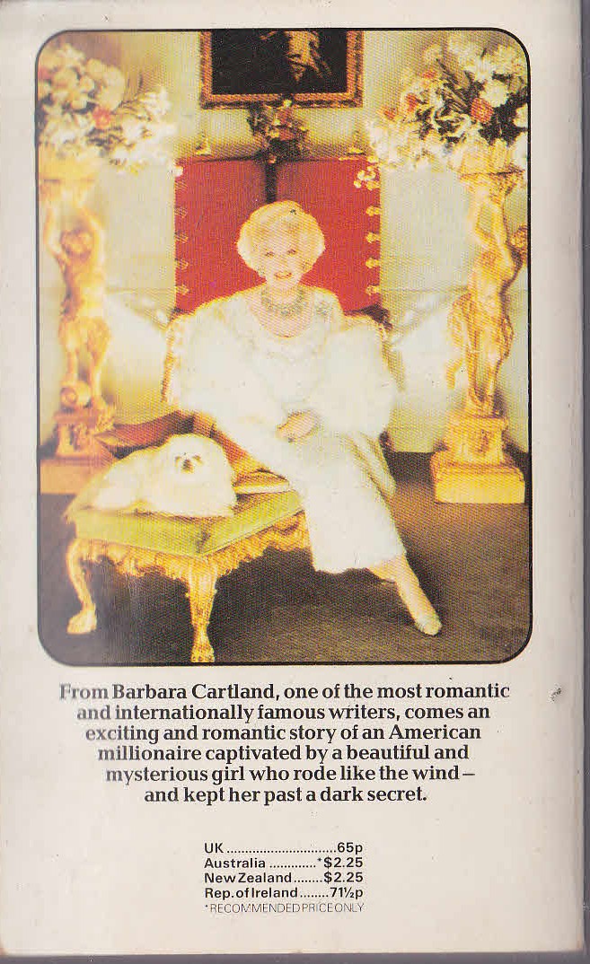 Barbara Cartland  THE RACE FOR LOVE magnified rear book cover image