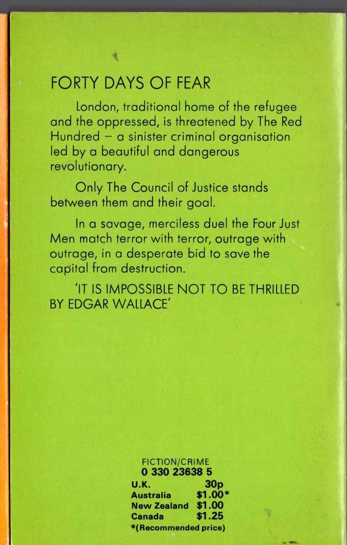 Edgar Wallace  THE COUNCIL OF JUSTICE magnified rear book cover image