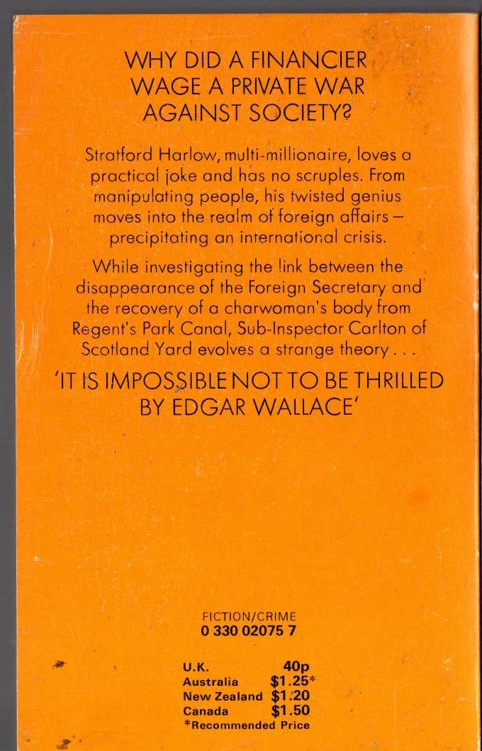 Edgar Wallace  THE JOKER magnified rear book cover image