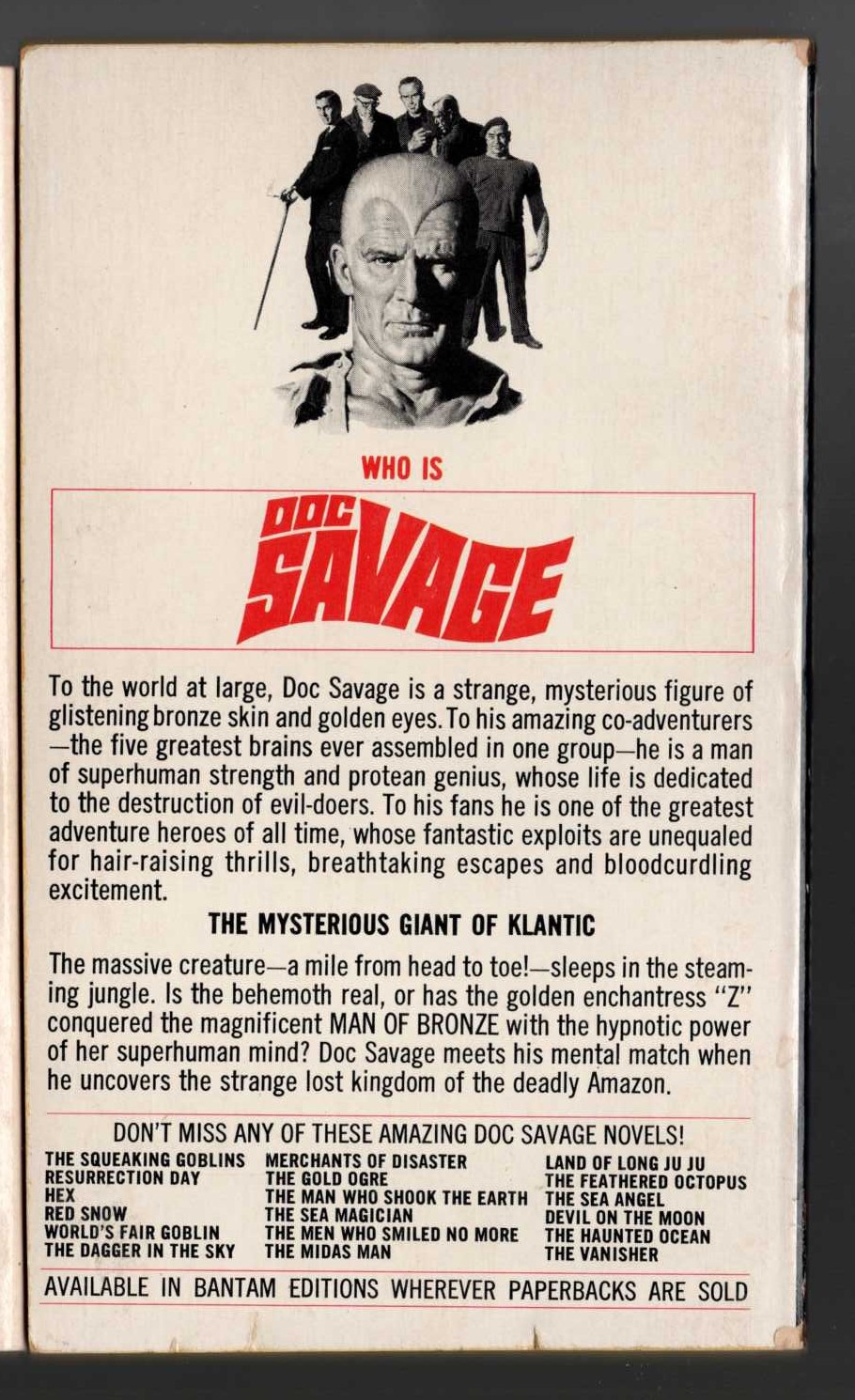 Kenneth Robeson  DOC SAVAGE: THE MENTAL WIZARD magnified rear book cover image