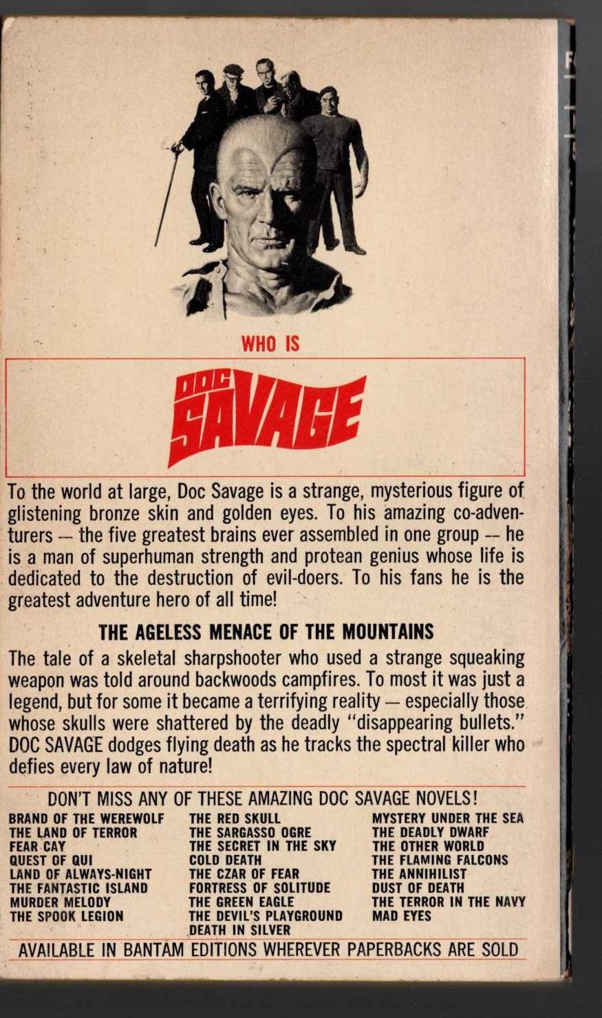 Kenneth Robeson  DOC SAVAGE: THE SQUEAKING GOBLIN magnified rear book cover image