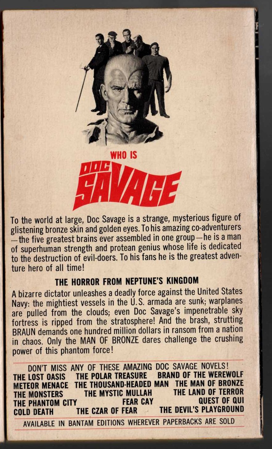 Kenneth Robeson  DOC SAVAGE: THE TERROR IN THE NAVY magnified rear book cover image