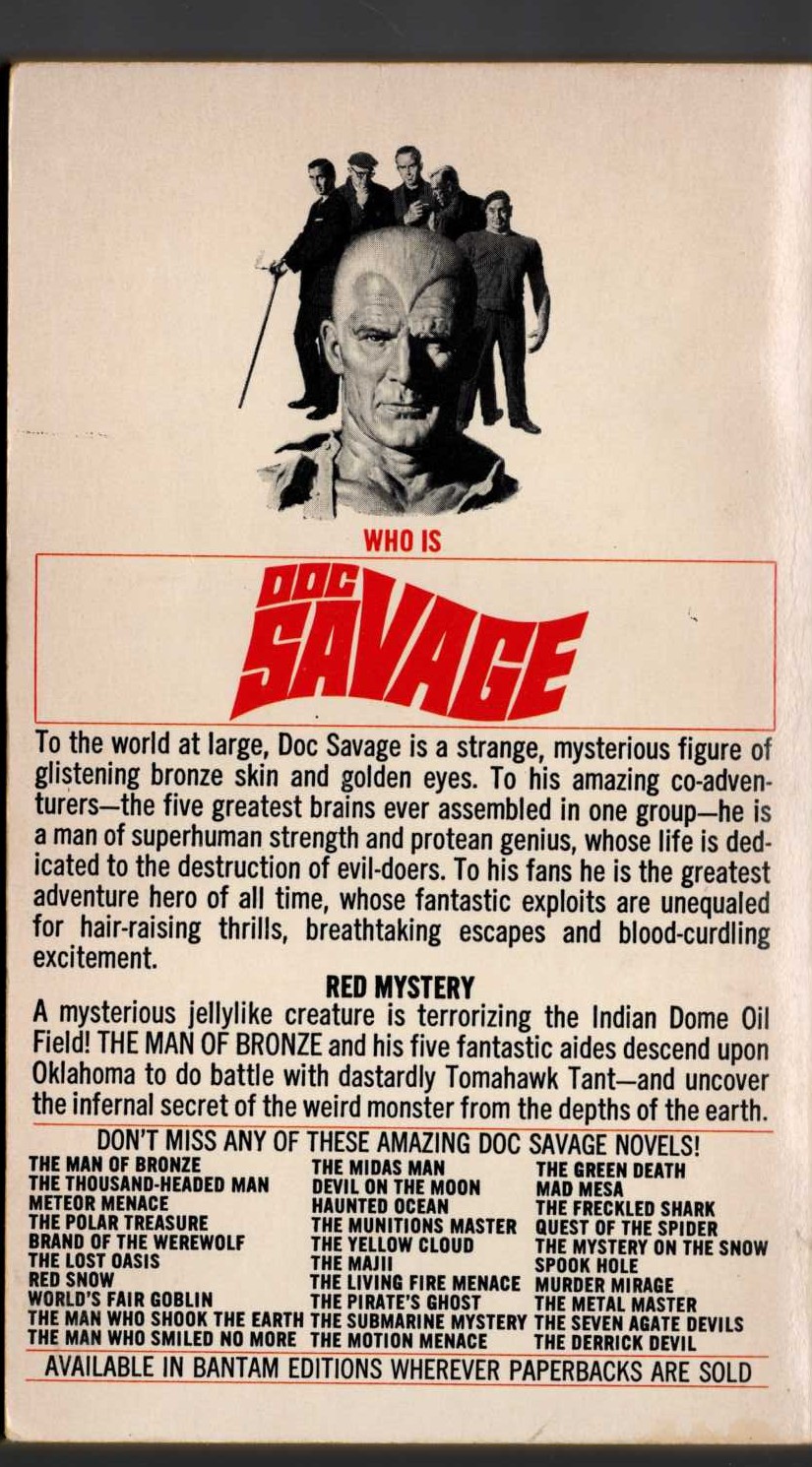 Kenneth Robeson  DOC SAVAGE: THE DERRICK DEVIL magnified rear book cover image
