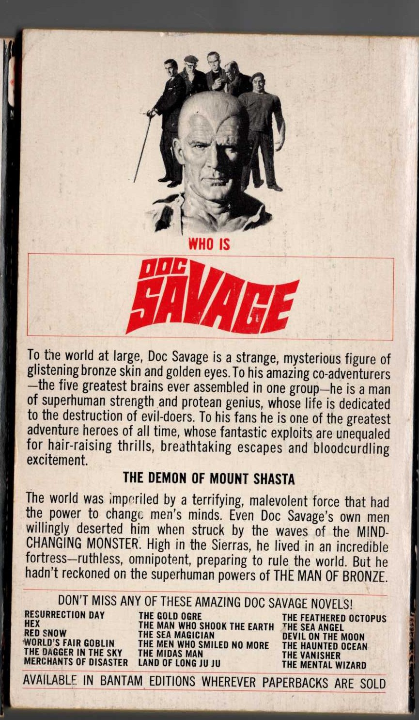 Kenneth Robeson  DOC SAVAGE: HE COULD STOP THE WORLD magnified rear book cover image