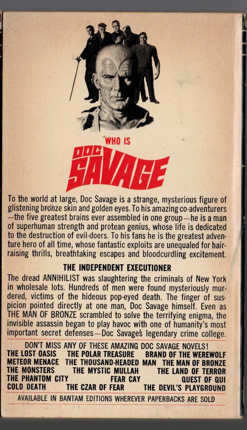 Kenneth Robeson  DOC SAVAGE: THE ANNIHILIST magnified rear book cover image