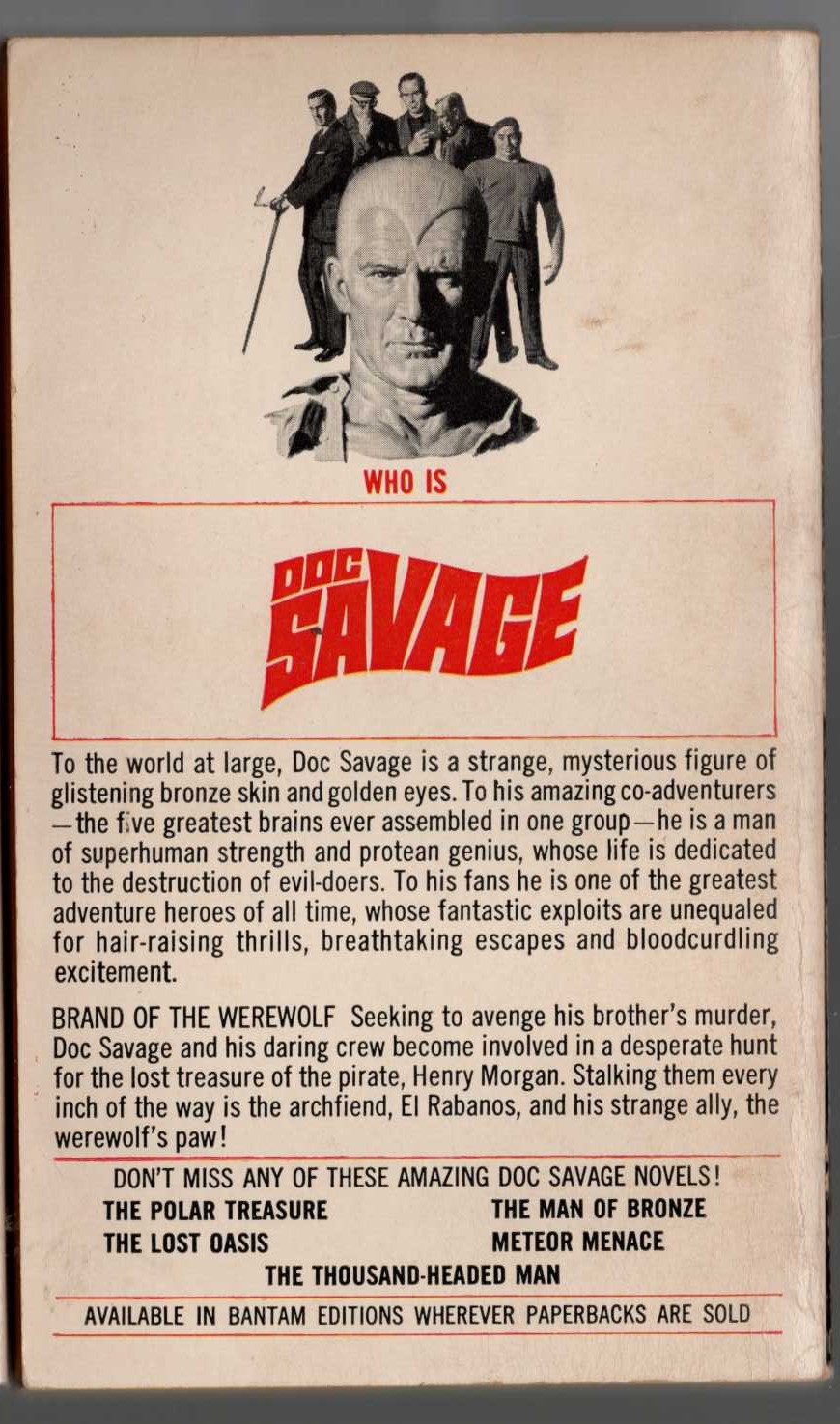 Kenneth Robeson  DOC SAVAGE: BRAND OF THE WEREWOLF magnified rear book cover image