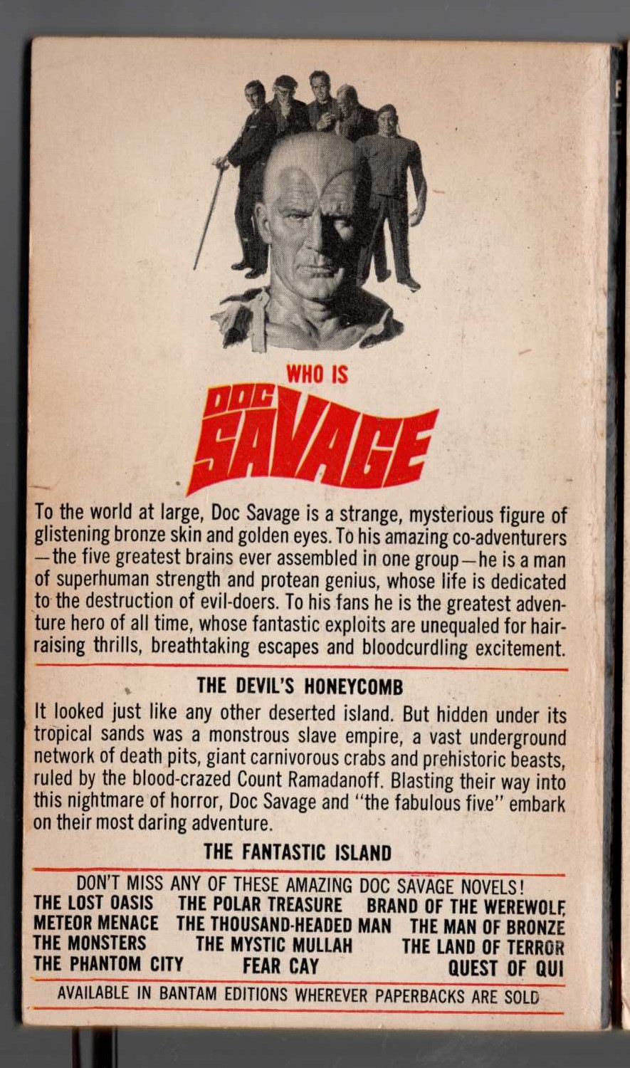 Kenneth Robeson  DOC SAVAGE: THE FANTASTIC ISLAND magnified rear book cover image