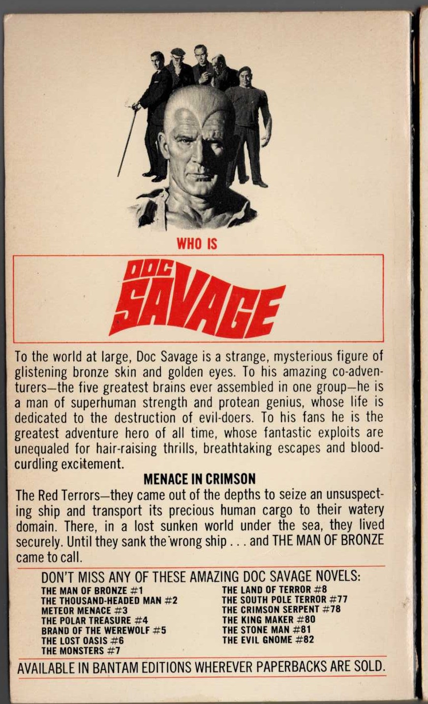 Kenneth Robeson  DOC SAVAGE: THE RED TERRORS magnified rear book cover image