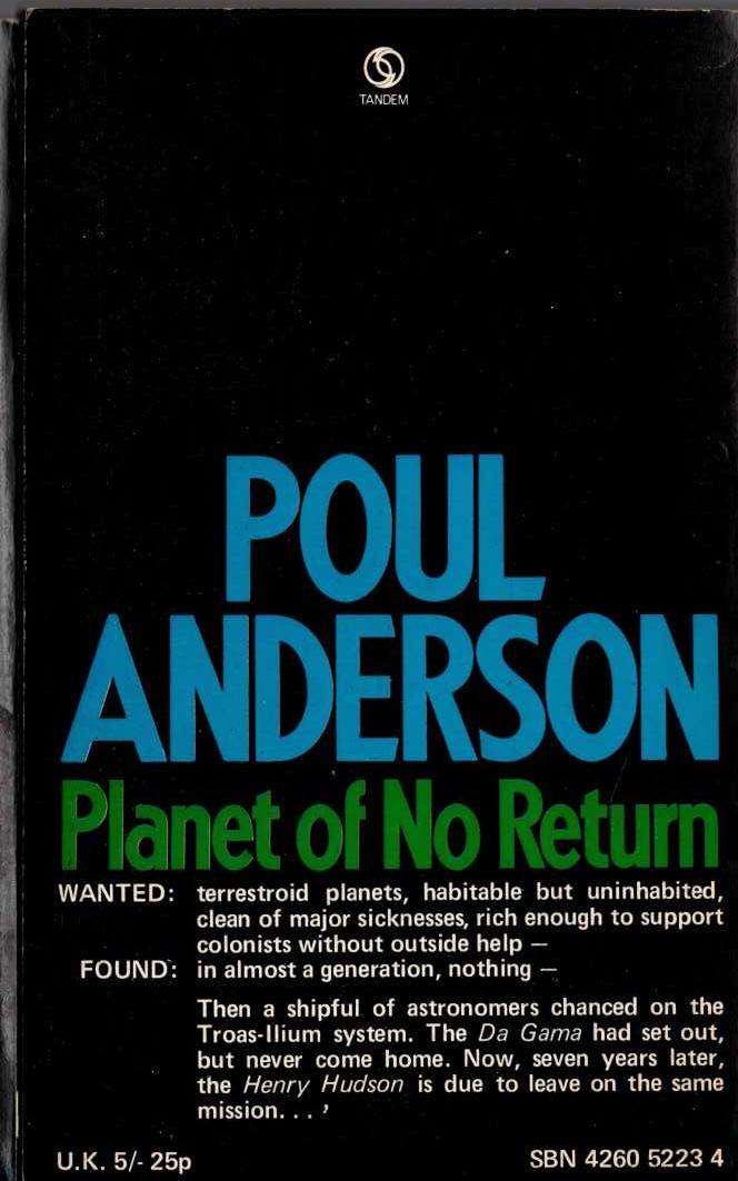 Poul Anderson  PLANET OF NO RETURN magnified rear book cover image