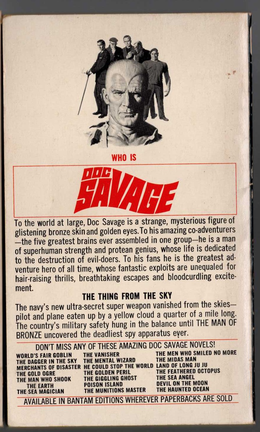 Kenneth Robeson  DOC SAVAGE: THE YELLOW CLOUD magnified rear book cover image