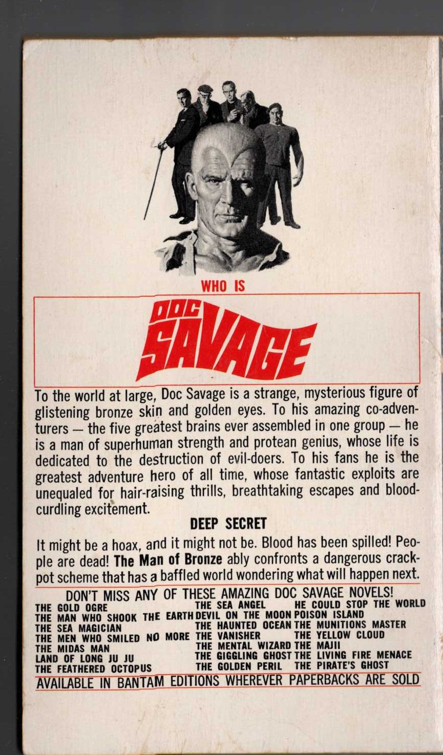 Kenneth Robeson  DOC SAVAGE: THE SUBMARINE MYSTERY magnified rear book cover image