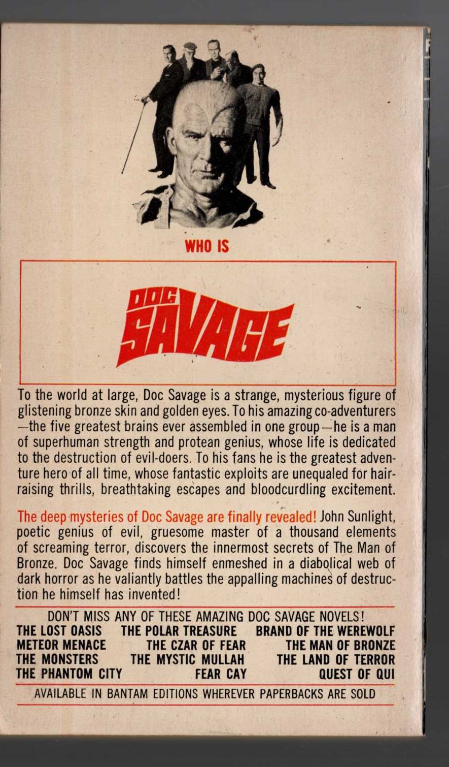 Kenneth Robeson  DOC SAVAGE: FORTRESS OF SOLITUDE magnified rear book cover image