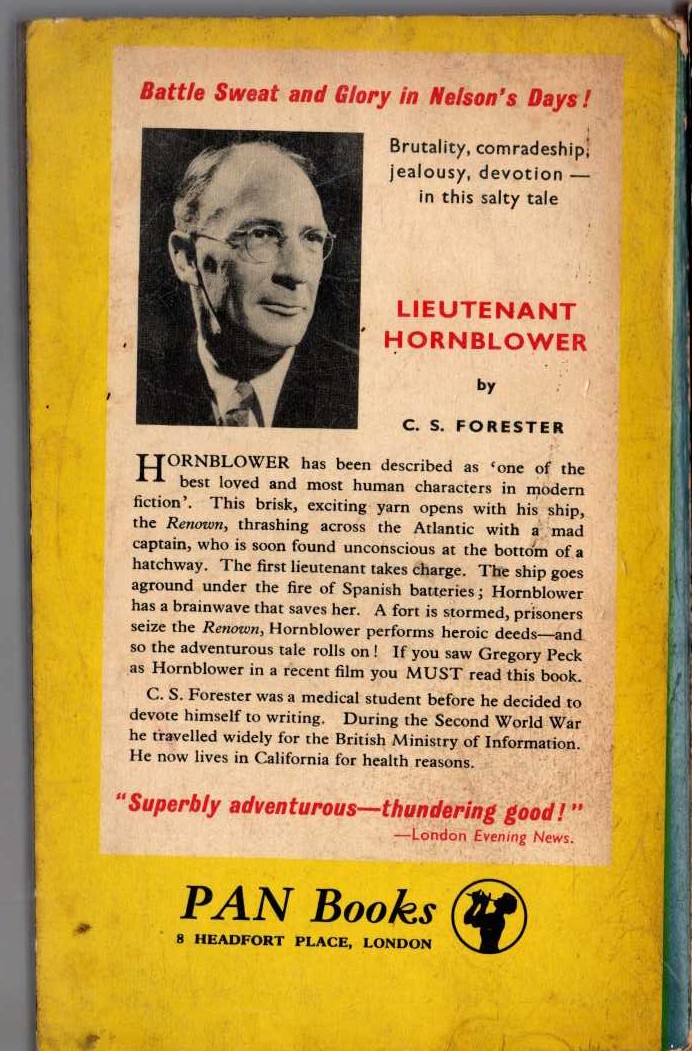 C.S. Forester  LIEUTENANT HORNBLOWER magnified rear book cover image