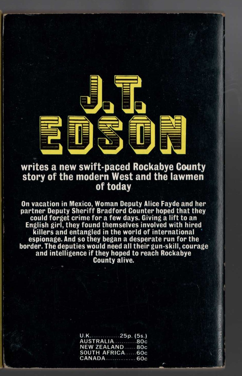 J.T. Edson  RUN FOR THE BORDER magnified rear book cover image