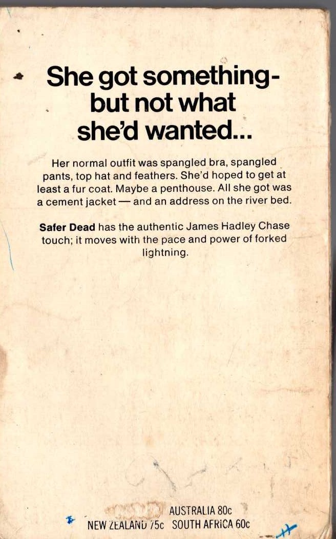 James Hadley Chase  SAFER DEAD magnified rear book cover image