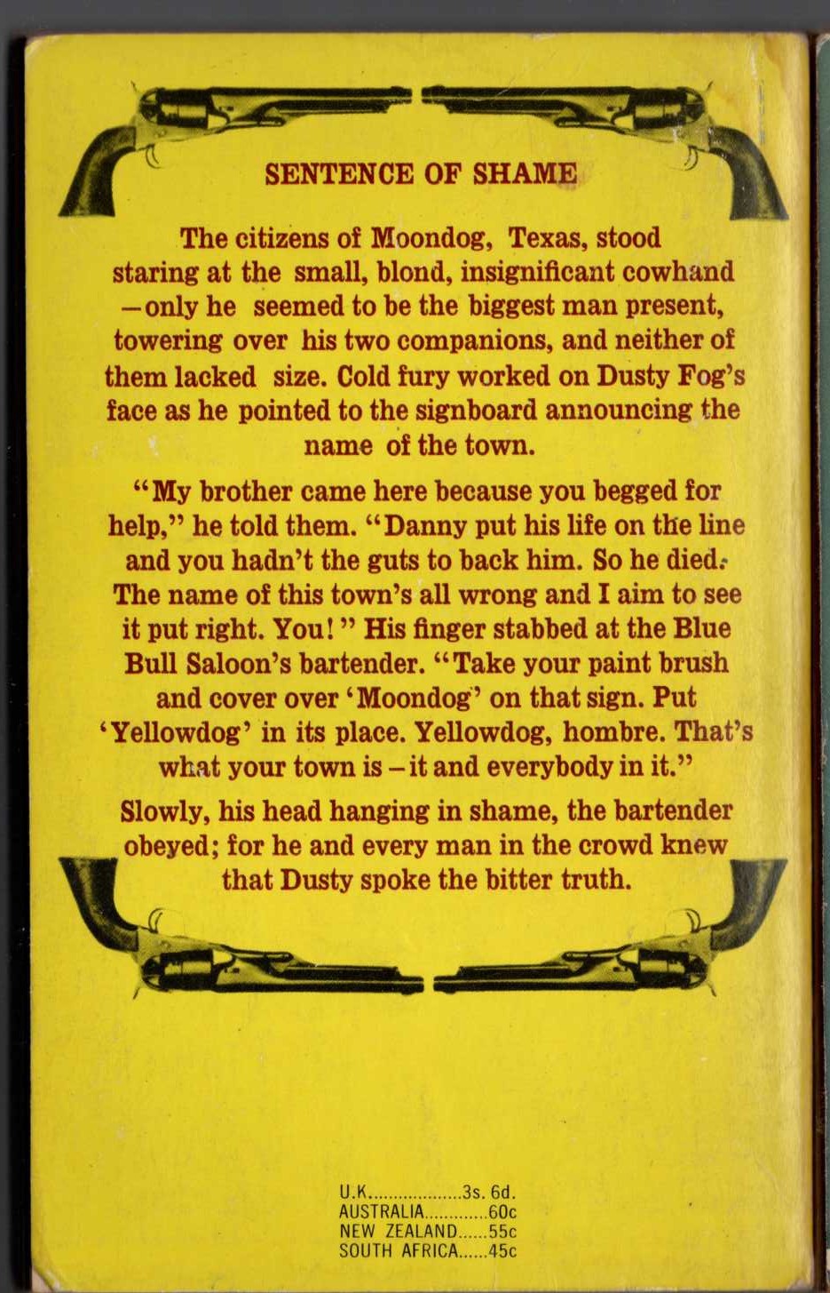 J.T. Edson  A TOWN CALLED YELLOWDOG magnified rear book cover image