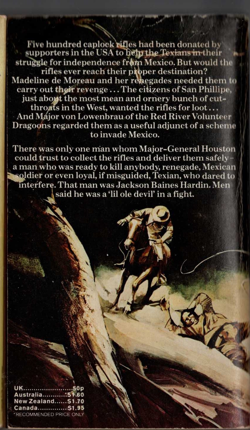 J.T. Edson  OLE DEVIL AND THE CAPLOCKS magnified rear book cover image