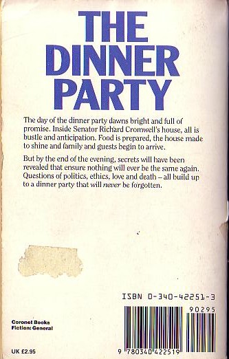 Howard Fast  THE DINNER PARTY magnified rear book cover image
