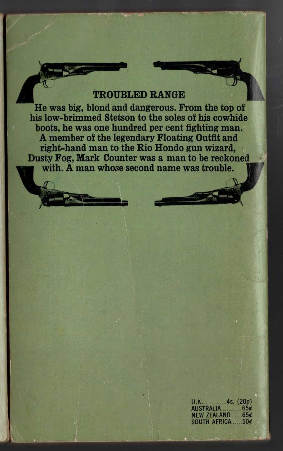 J.T. Edson  TROUBLED RANGE magnified rear book cover image