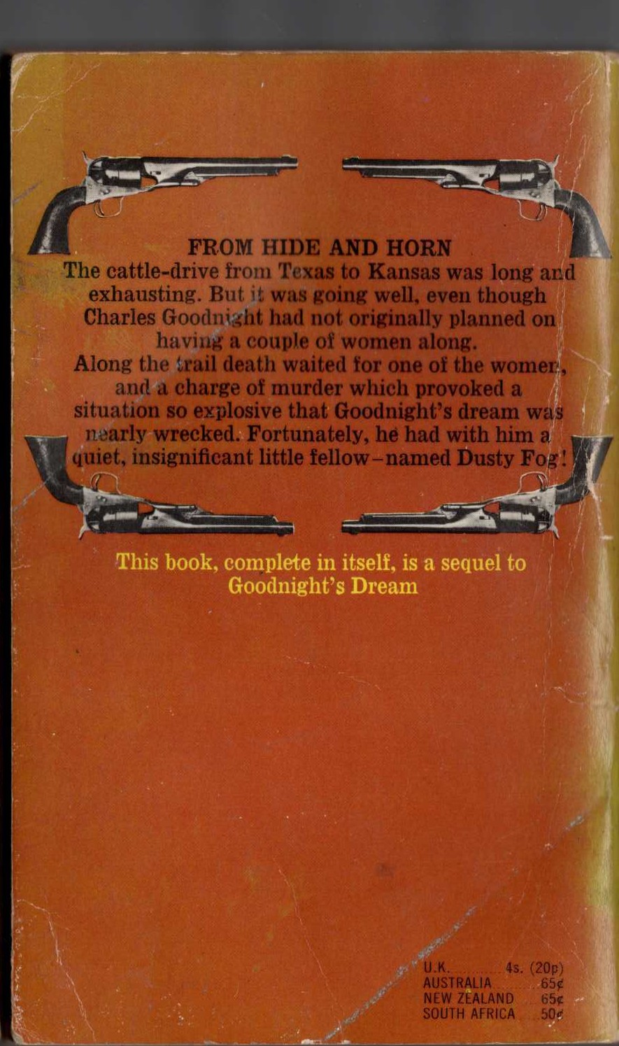 J.T. Edson  FROM HIDE AND HORN magnified rear book cover image