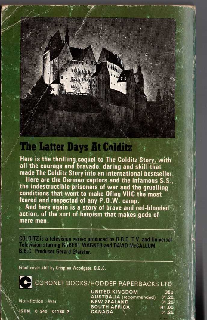 P.R. Reid  THE LATTER DAYS AT COLDITZ (TV tie-in) magnified rear book cover image