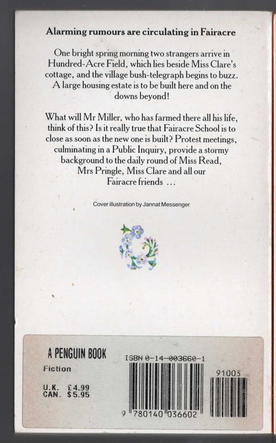 Miss Read  STORM IN THE VILLAGE magnified rear book cover image