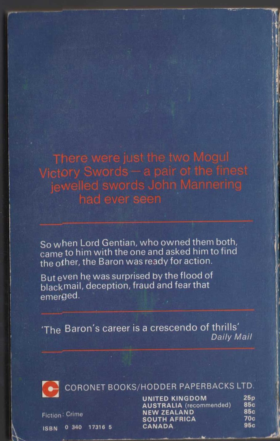 Anthony Morton  A SWORD FOR THE BARON magnified rear book cover image
