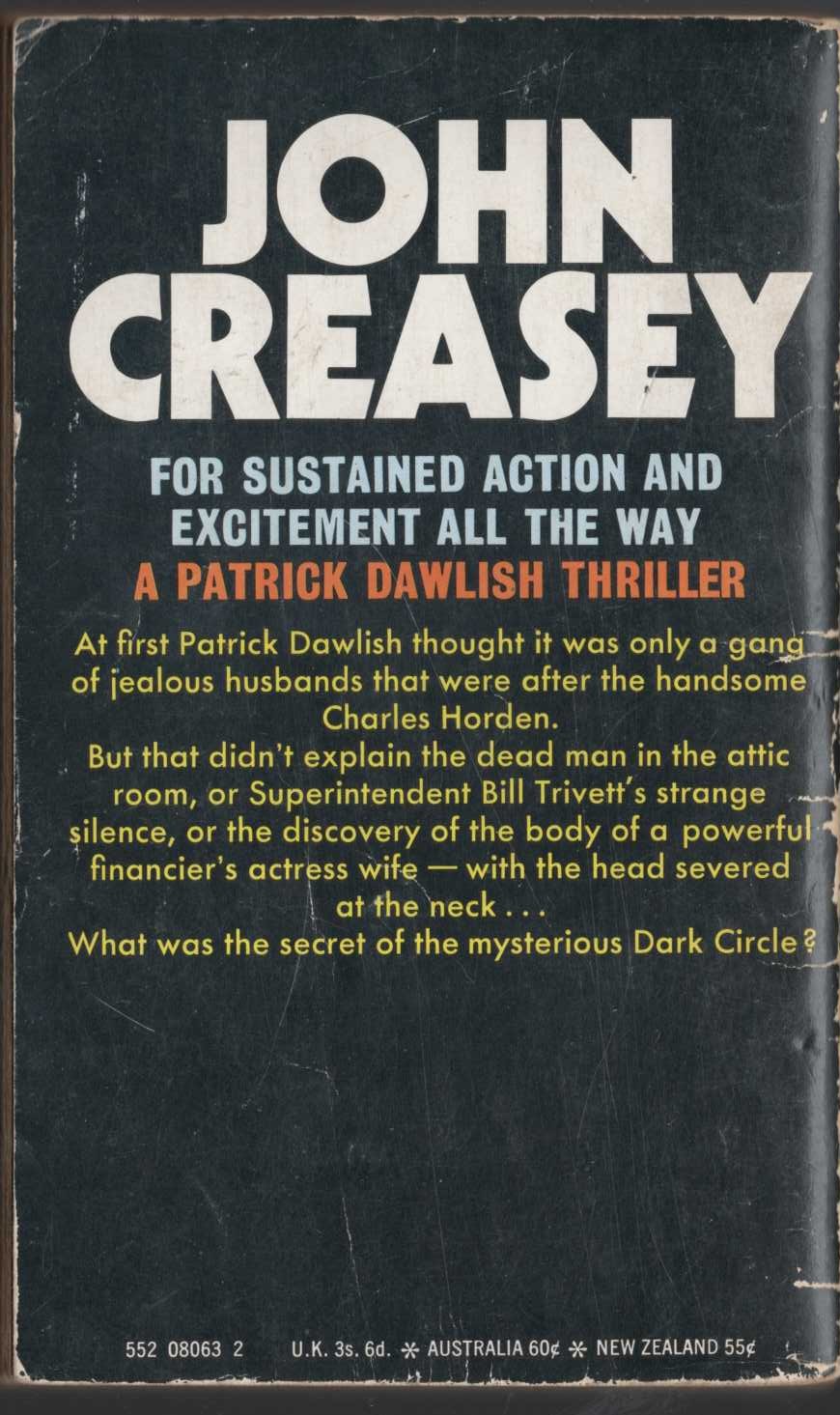 Gordon Ashe  THE DARK CIRCLE magnified rear book cover image