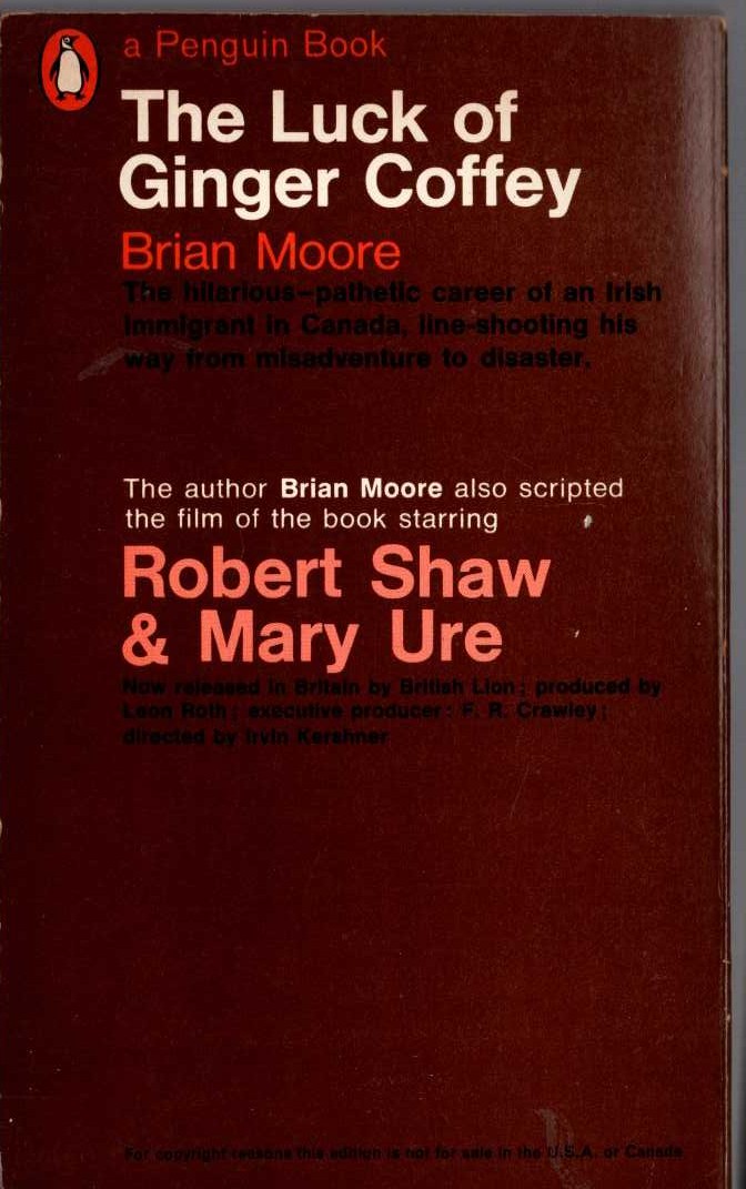 Brian Moore  THE LUCK OF GINGER COFFEY magnified rear book cover image