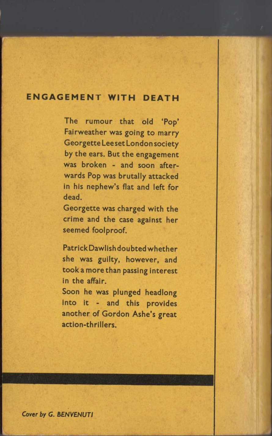Gordon Ashe  ENGAGEMENT WITH DEATH magnified rear book cover image